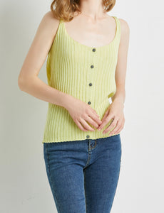 "Alina" Women Cotton Blend Knitted Cardigan Vest- Lemon Grass