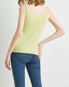 "Alina" Women Cotton Blend Knitted Cardigan Vest- Lemon Grass